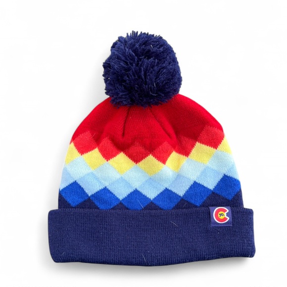 Yo Colorado Multi Color Beanie Hat with a Pom Pom OSFM - Picture 2 of 3